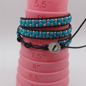 Lulu Dharma Turquoise Colored And Silver Tone Beaded Wrap Bracelet